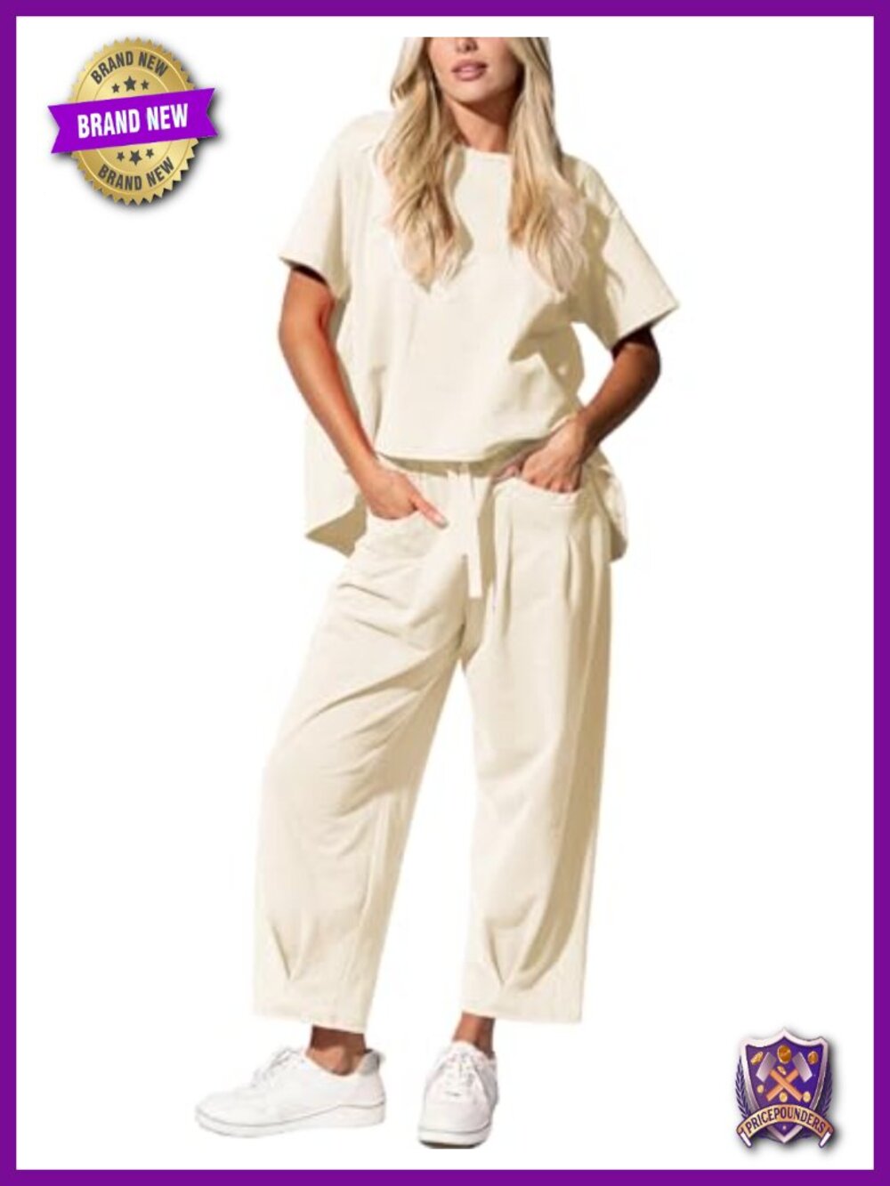 Women's 2 Piece Lounge Set Short Sleeve Top Barrel Leg Pants Travel Casual